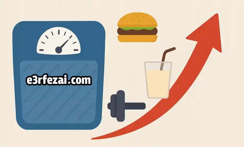نصائح لزيادة الوزن 10 كيلو في الأسبوع مع ميزان وسهم أحمر صاعد